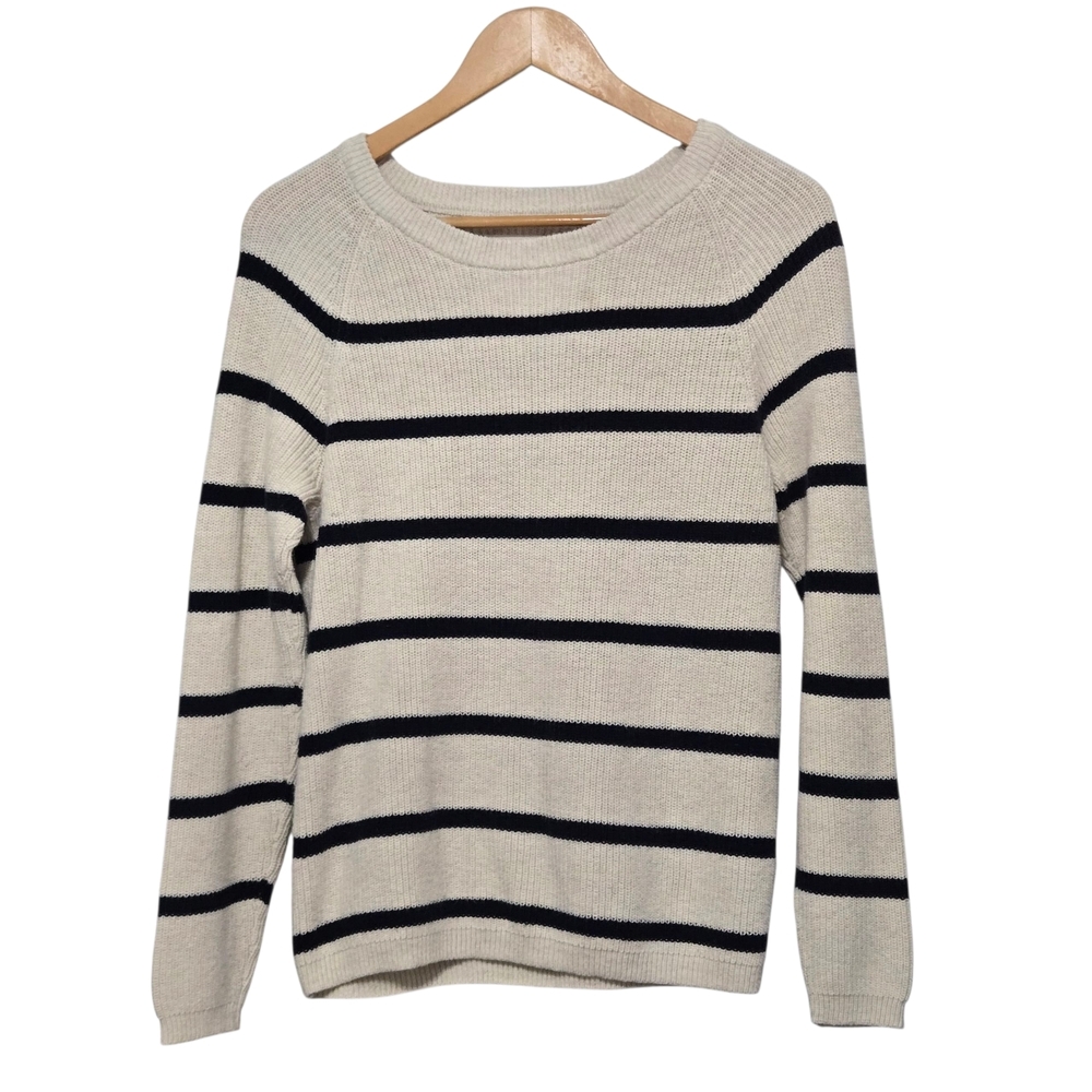 Part Two Striped Cream and Black Knitted Sweater Size Large